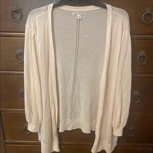 Cato Cream Cardigan Sweater Open-Front size 26/28W, bell 3/4 sleeves